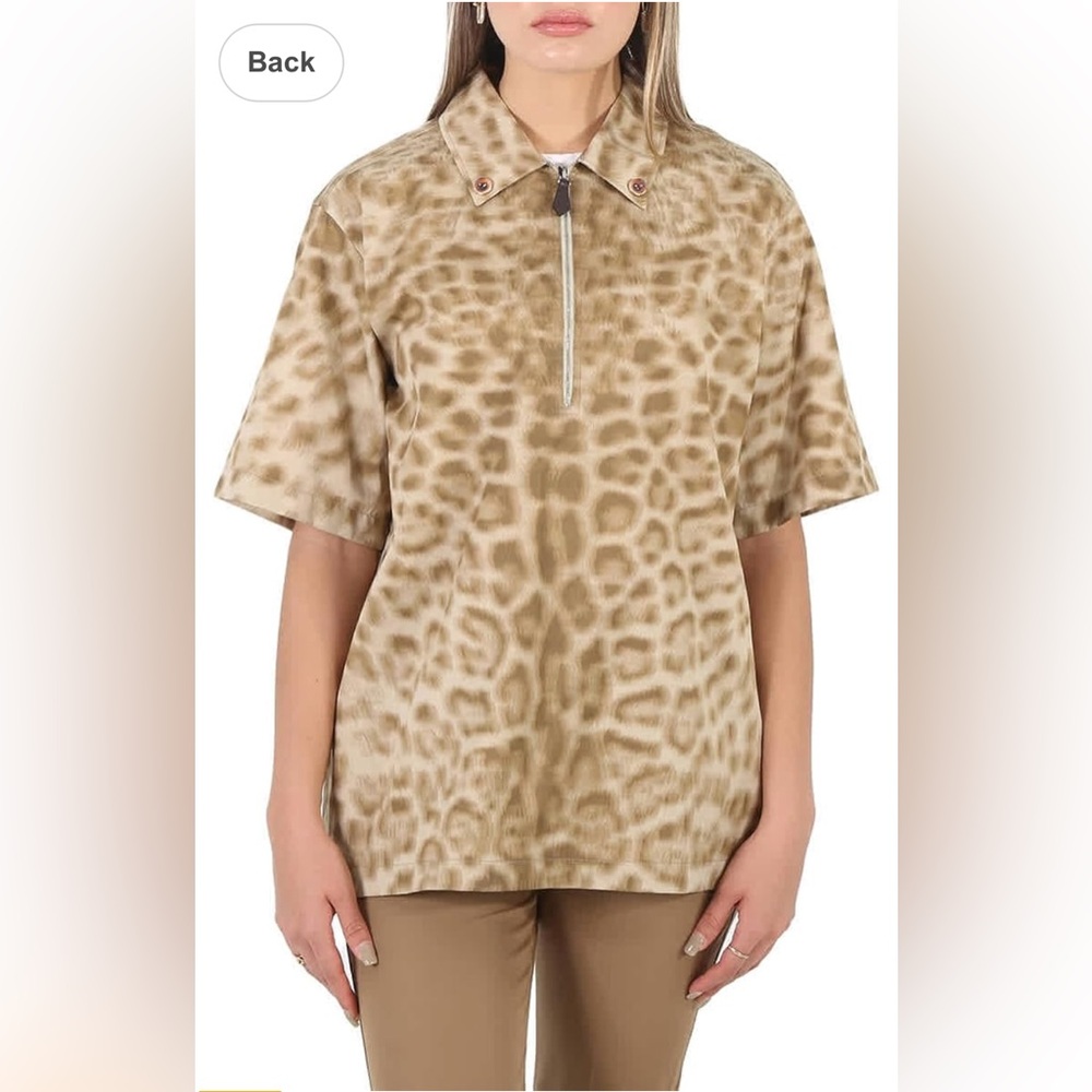 NWT BURBERRY 4(US 2) Ladies Animal Print Short-sleeve Cotton Oversized Shirt